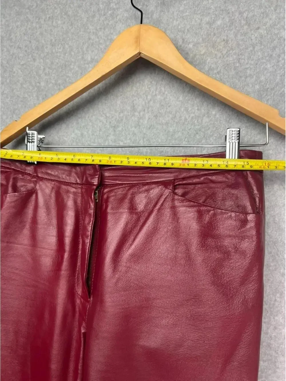 Vintage 90s Womens High Rise Leather Pants Size 10 Straight Leg Deep Red Casual